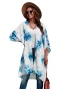 White Floral Kimono Sleeves Chiffon Open Front Cover Up Dress